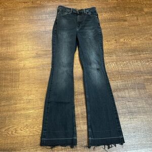Guess Women's Black Flared Jeans With Raw Hem Size 30
